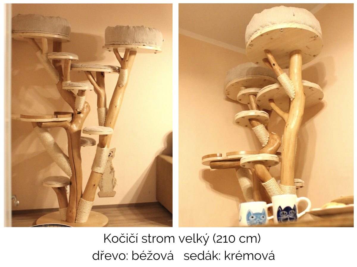 Kočičí-strom-velký-210cm-béžová-sedák-kremová